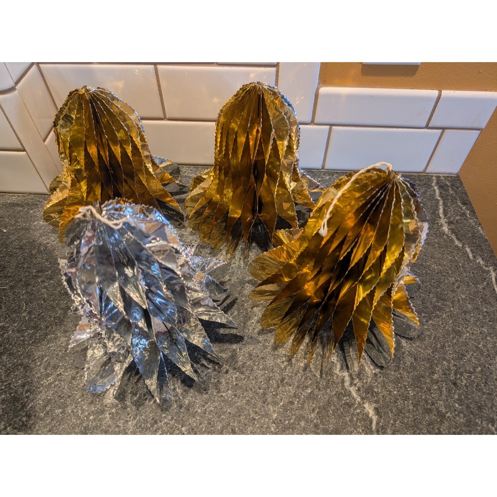 4x Beistle Art Foil Honeycomb Decorations Gold Silver‎ Rare Vintage Party